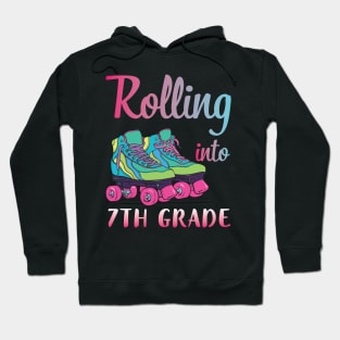 Rollerblading Students Rolling Into 7th Grade Happy First Day Of School Hoodie